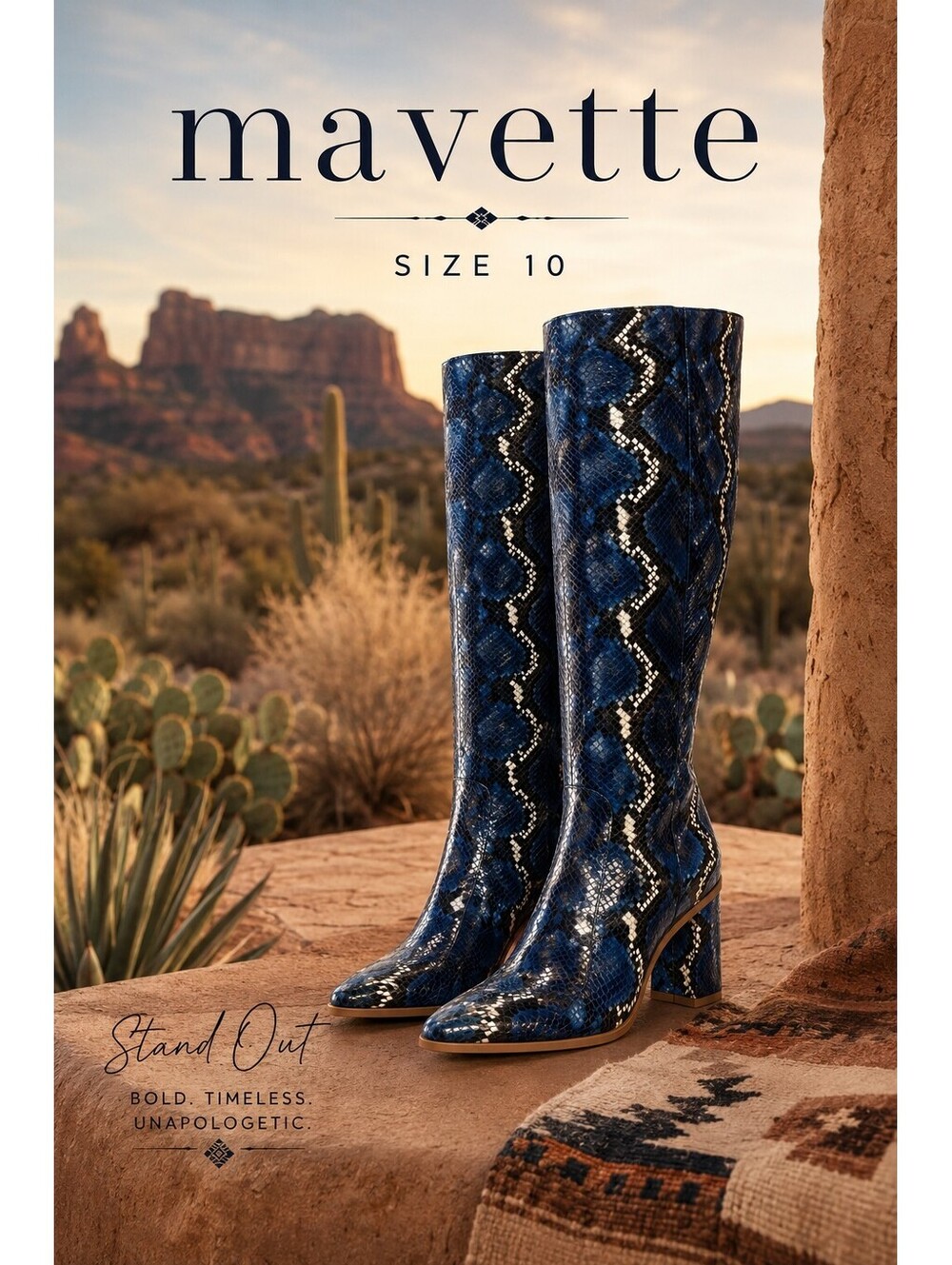 NWOB Mavette Lunari Blue Python Boots - Size 40